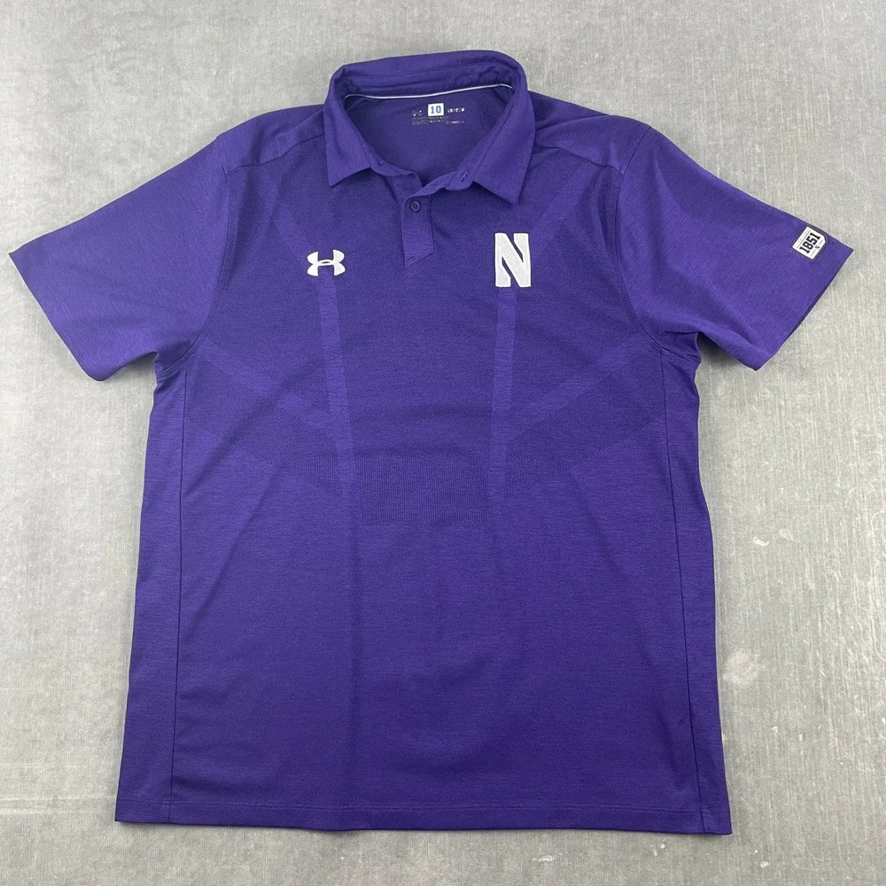 Northwestern Wildcats Under Armour Mens Large Purple Polo HeatGear Shirt